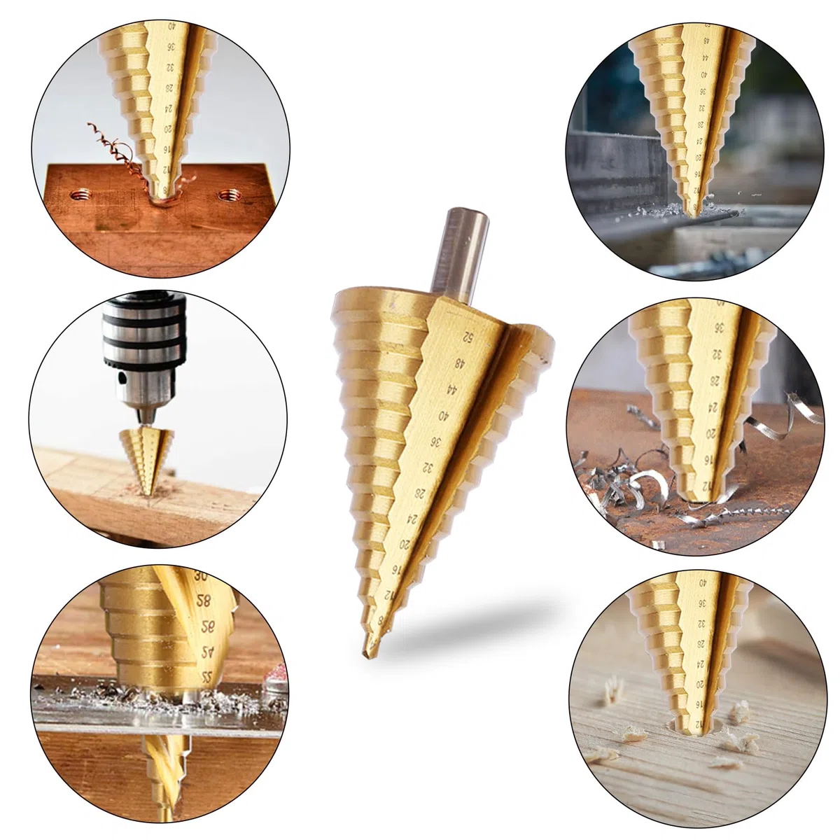 Herbst Punta Conica Trapano 4-52 mm Fresa Conica 13 Gradini Punte Coniche per Legno Plastica Metallo Morbido