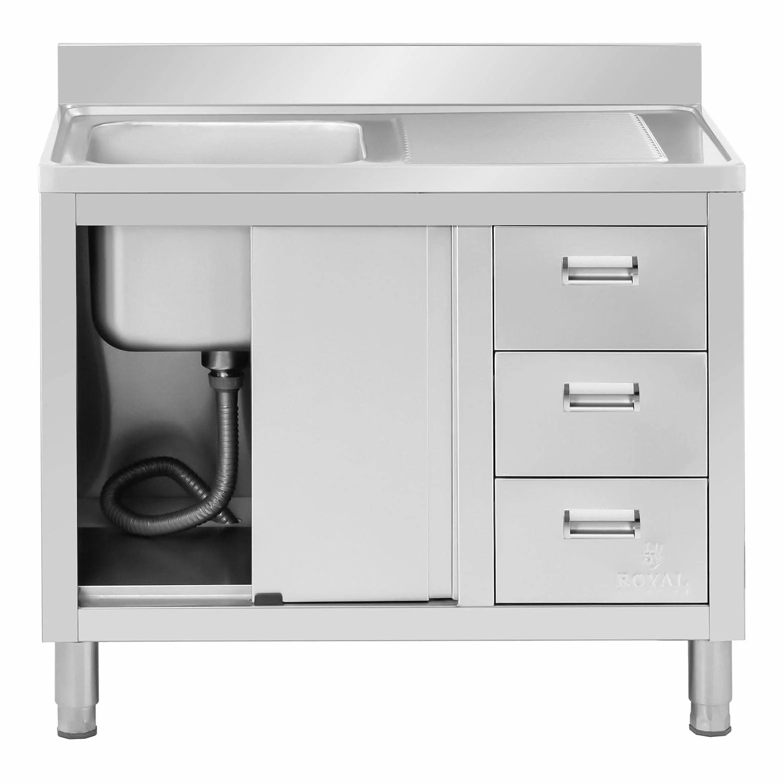 Royal Catering RC-IKS10 - Armadietto per lavello, 1 vasca, in acciaio inox, 400 x 400 x 300 mm