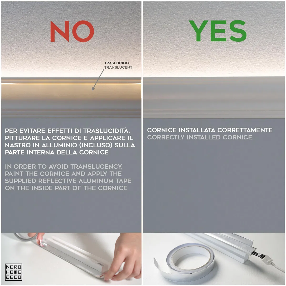 Cornici velette per led a soffitto e parete (lunghezza 2 metri - KH904), per illuminazione indiretta con le strisce led | decorative, prefabbricate in duropolimero