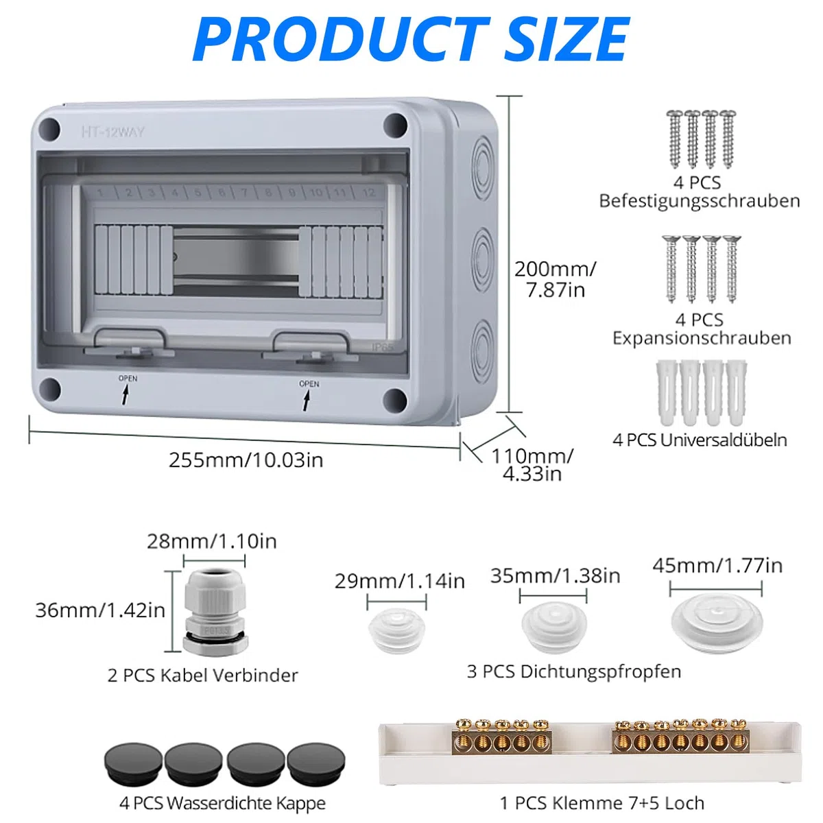 Scatola di distribuzione a parete 1 fila, 12 moduli, scatola di sicurezza Ip65 impermeabile, per fusibili