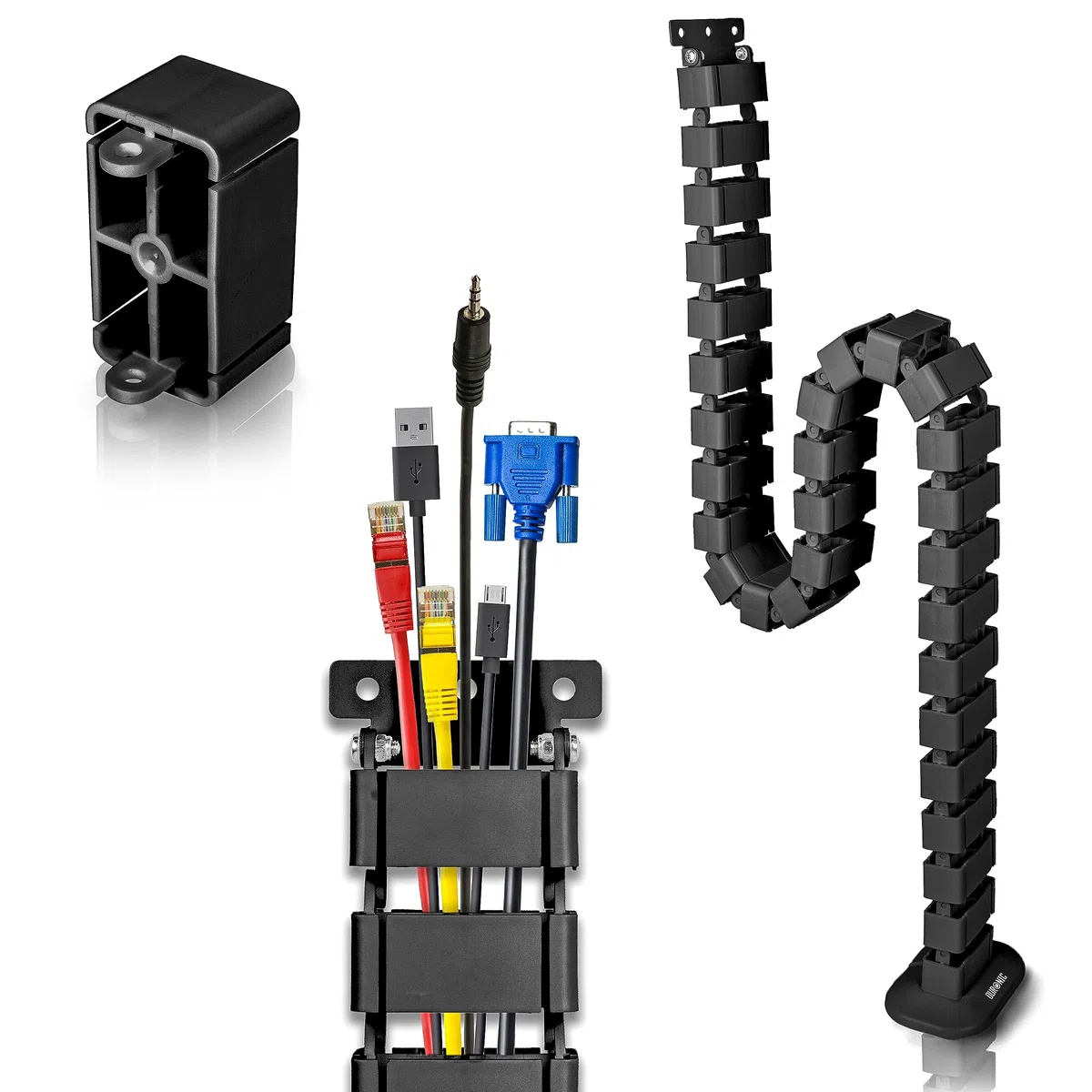Duronic CM1DM BK Canalina per la gestione dei cavi, Regolabile in altezza, 4 canali per tavoli da ufficio, lunghezza 130 cm, Ideale per postazioni di lavoro, Nero