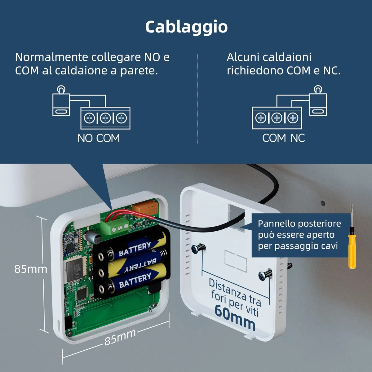 Termostato a batteria 2 fili per caldaie a gas，cronotermostato manuale ambiente a parete