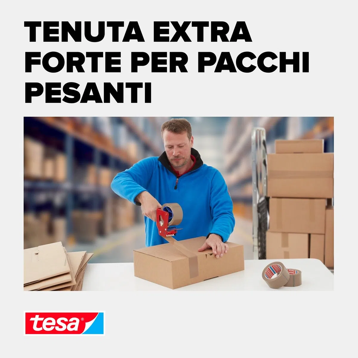 Tesa tesapack Ultra Forte - Nastro Adesivo d'Imballaggio in PVC Solido e Sicuro - Marrone - 6x 66 m x 50 mm