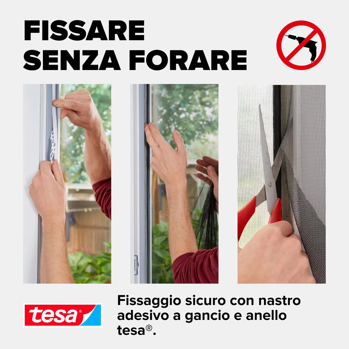 tesa INSECT STOP H&L Fly Screen for Window - zanzariera con nastro a strappo, taglio su misura, senza fori, bianco - 3x 130 x 150 cm