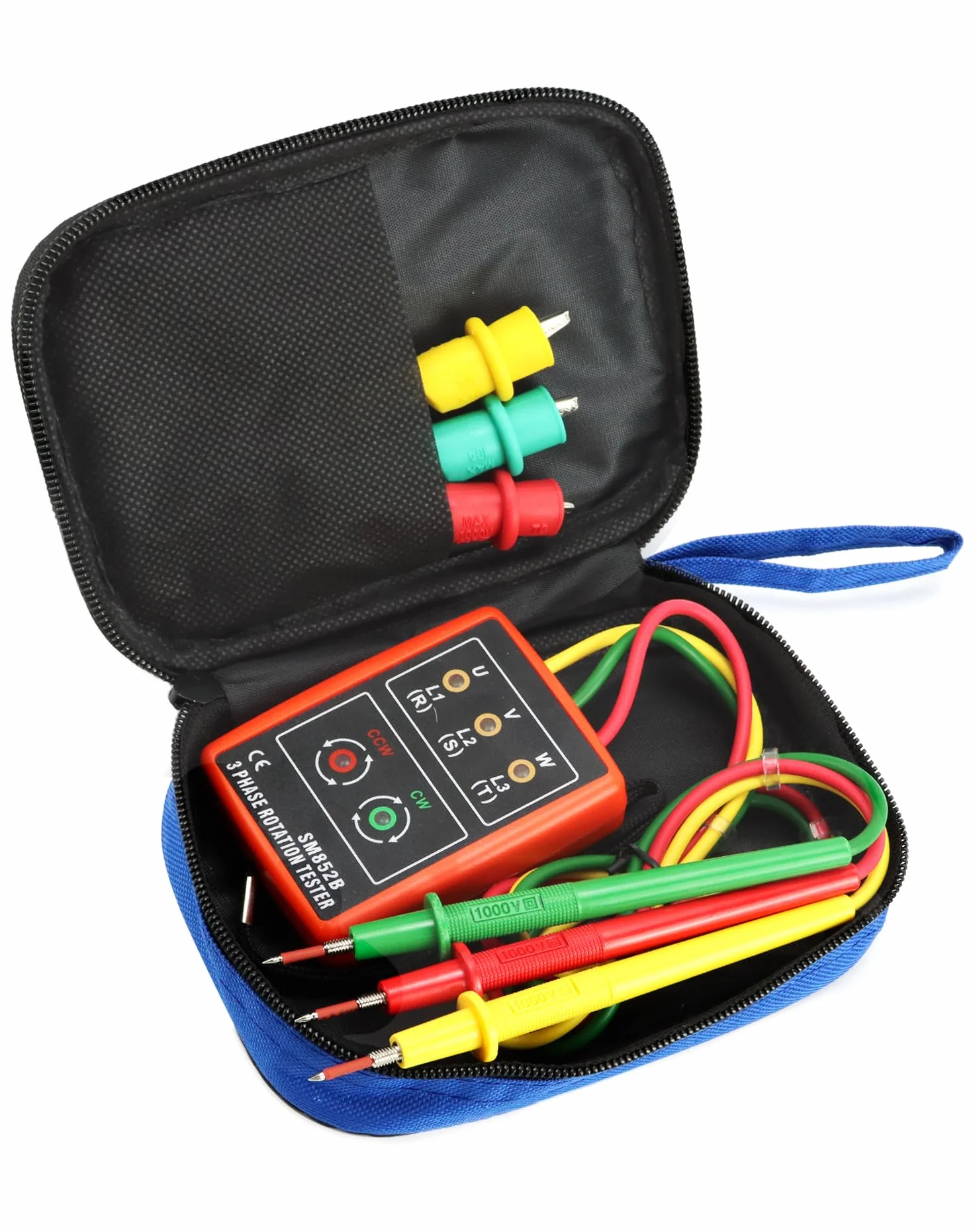 QWORK Tester di fase, misuratore di campo girevole per 3 fasi, 60 V ~ 600 V AC, 20 – 400 Hz, con tester estivo e morsetti a coccodrillo