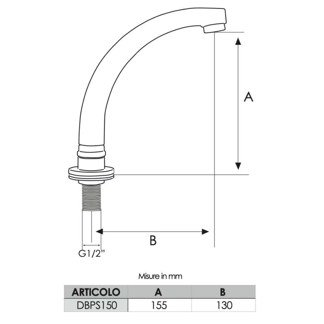 Bocca erogazione lavabo pesante snodabile cromata 150 mm 1/2” M | Tecom