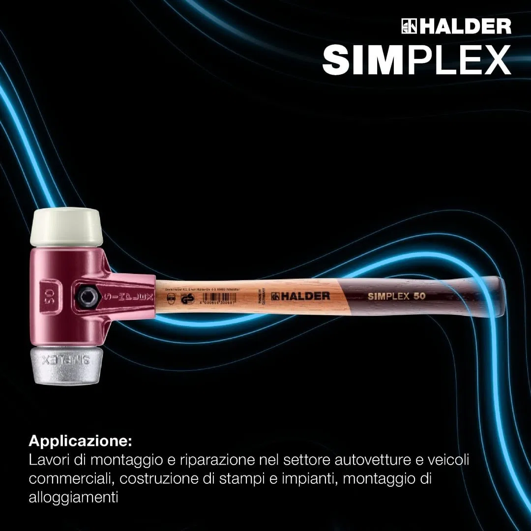 Halder 300000 - Martello Simplex Face in nylon/metallo morbido, multicolore, 30 mm