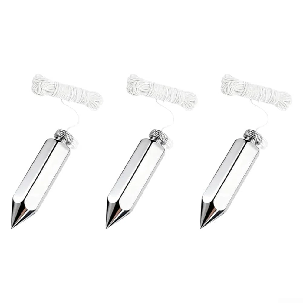 Precision Plumb Bob 226,8 g, forma esagonale, struttura in acciaio, componenti in ottone e corda estesa da 15 metri per prestazioni costanti in loco (3 pezzi)