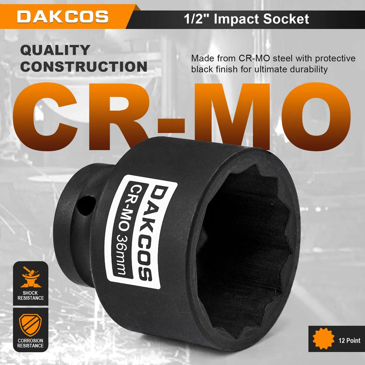 DAKCOS 36mm Chiave Bussola da 1/2", Bussola a 12 Punte,CR-MO