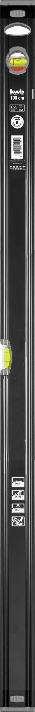 kwb Livella in alluminio 100 cm, livella antiurto, precisione 0,5 mm / m, testata VPA, misurazioni di alta precisione, 1 livella orizzontale e verticale ciascuna, protezione in gomma