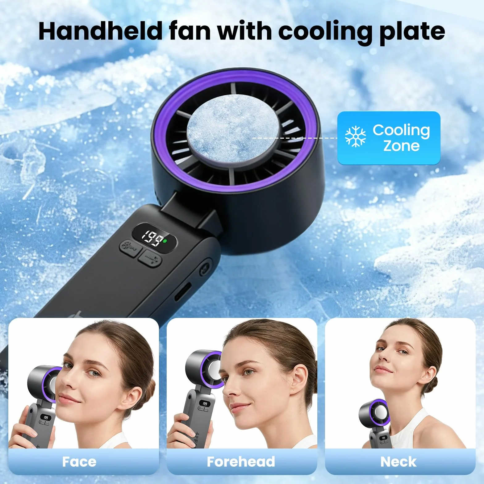 Mini ventilatore portatile a mano,Funzione di raffreddamento,5000 mAh,Flusso d'aria potente di 10 m/s(1-199 velocità),Ventilatore da collo pieghevole USB per campeggio,Viaggi,Casa,Ufficio (Grey)