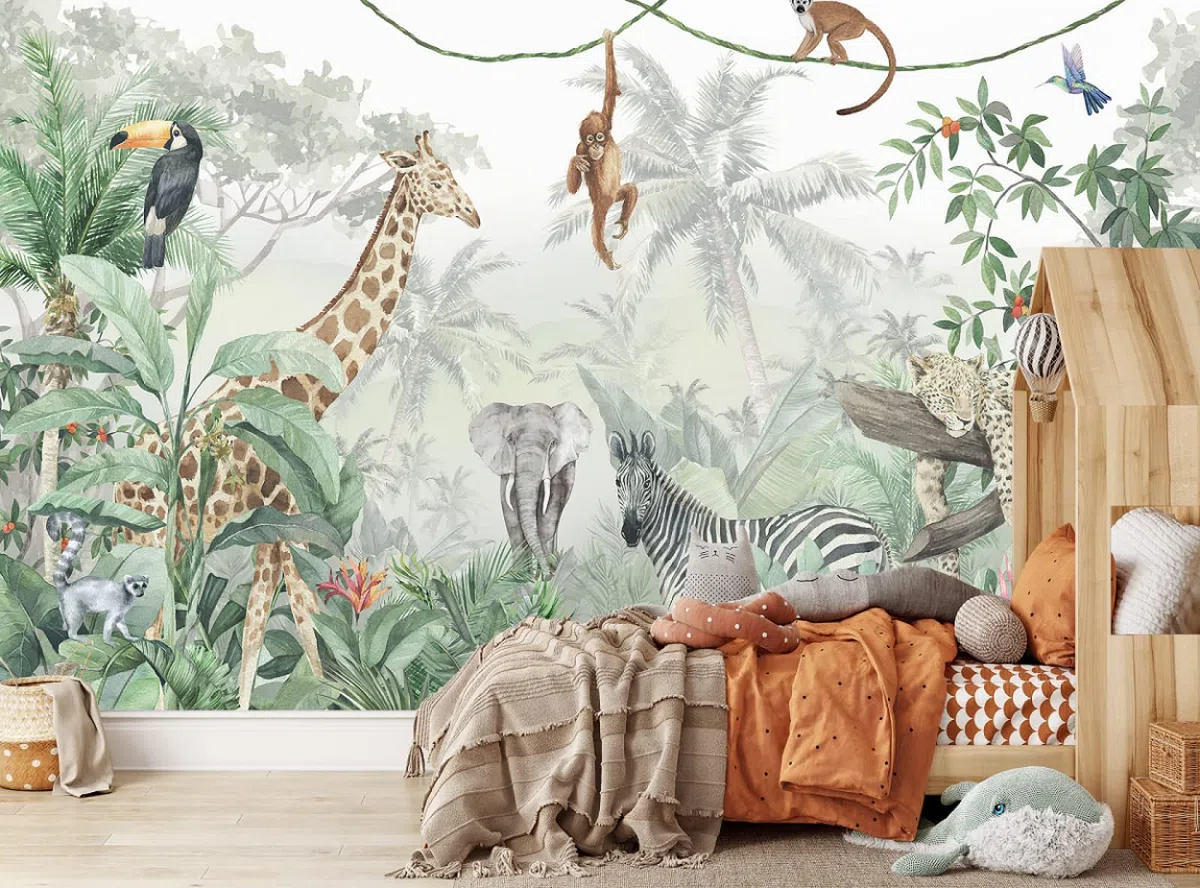 Carta Da Parati 3D Moderna 350X250（Larghezza x Altezza） Moderna Animale Della Giungla Fotomurali Moda Decorazione da Muro XXL Poster Gigante Design Carta per pareti