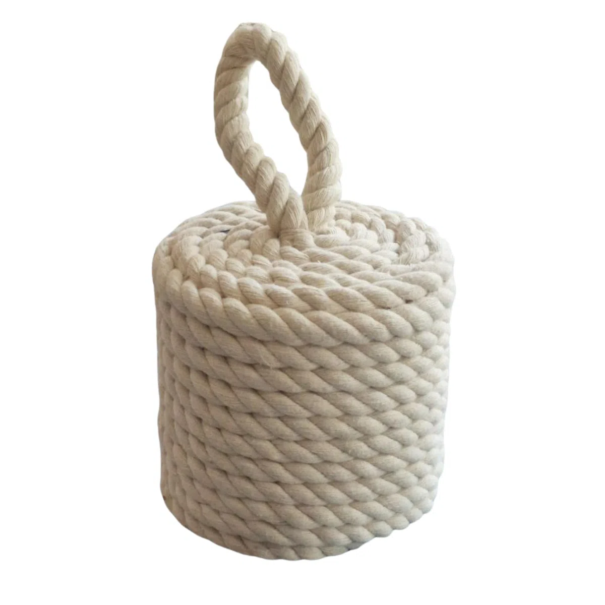 Ferma Porta in Corda Bianca 16x16x25 cm – Forma Cilindro, Fermaporte Decorativo Stile Nautico, Robusto per Interni ed Esterni, Tessuto Elegante con Manico
