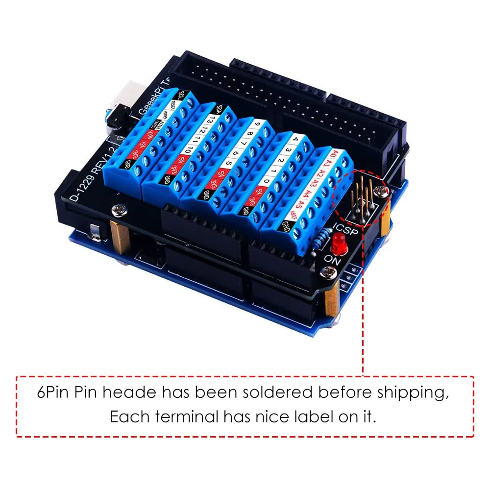 GeeekPi - Cappello terminale a vite per Arduino UNO, modulo breakout blocco terminale a vite GPIO, con connettore socket con ganci, scheda di espansione GPIO breakout per Arduino UNO