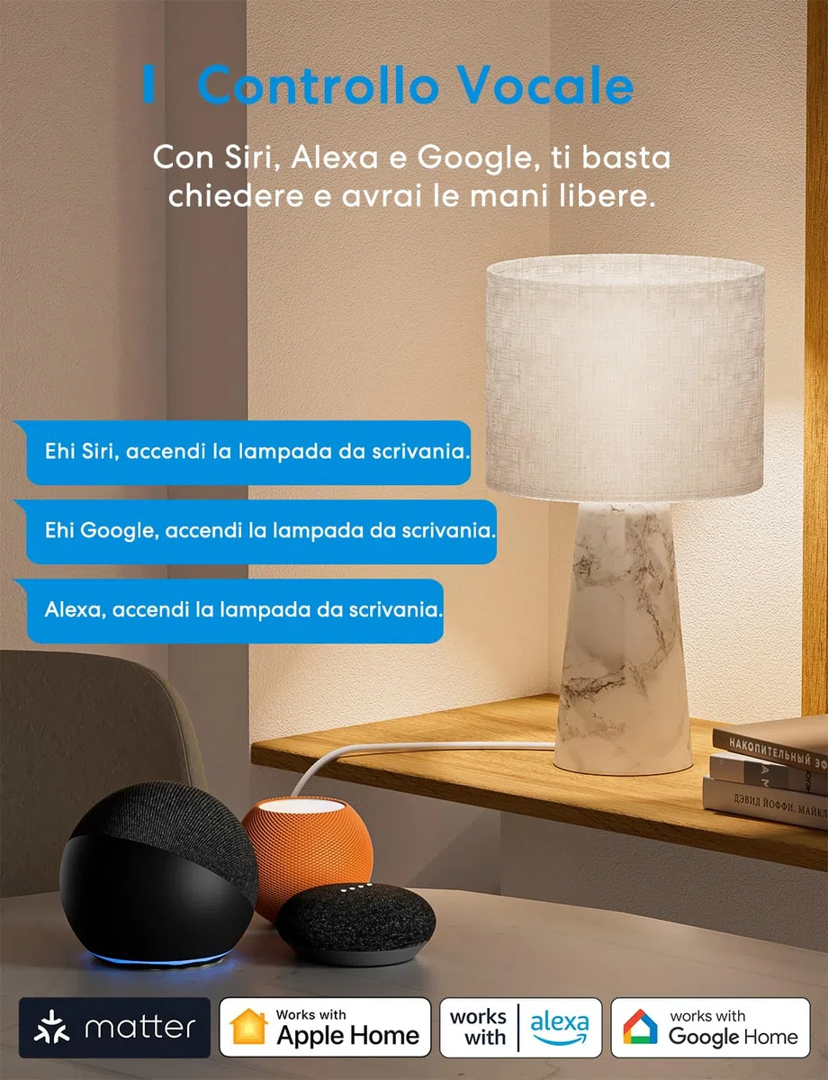 Meross Interruttore WiFi Matter, 16A Smart Switch con Matter Simple Setup (MSS) e Monitoraggio Energetico, Interruttore Intelligente Compatibile con Apple Home, Alexa e Google Home, 2 Pezzi