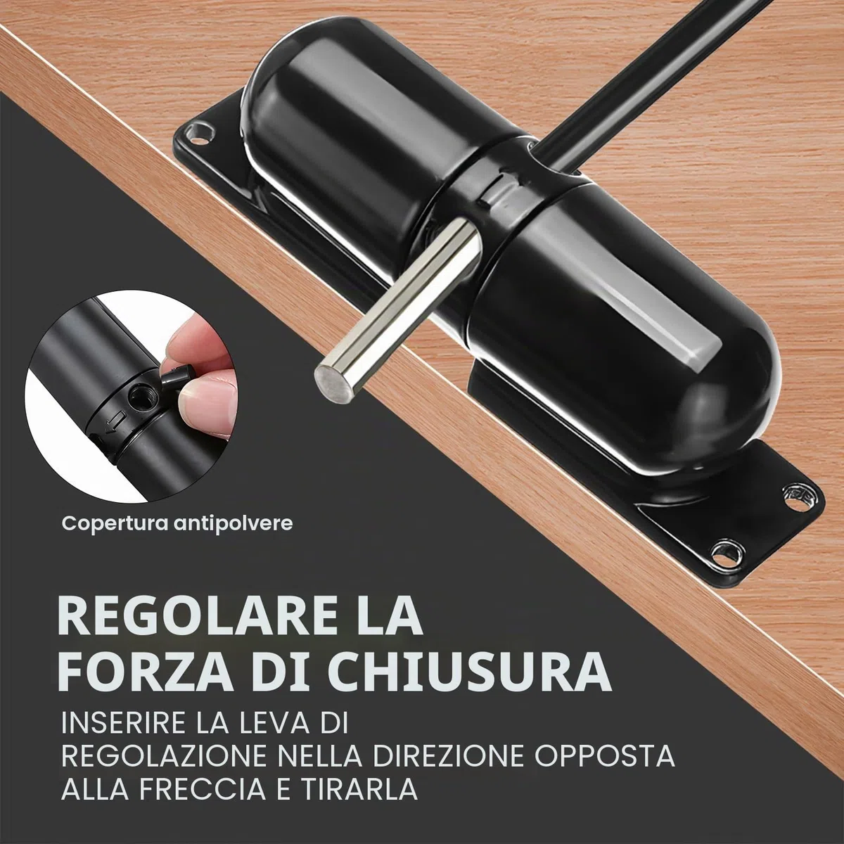 Chiudiporta Automatico Regolabile Chiudiporta Molla Tampone Chiuso per Uso Commerciale e Domestico (Nero)