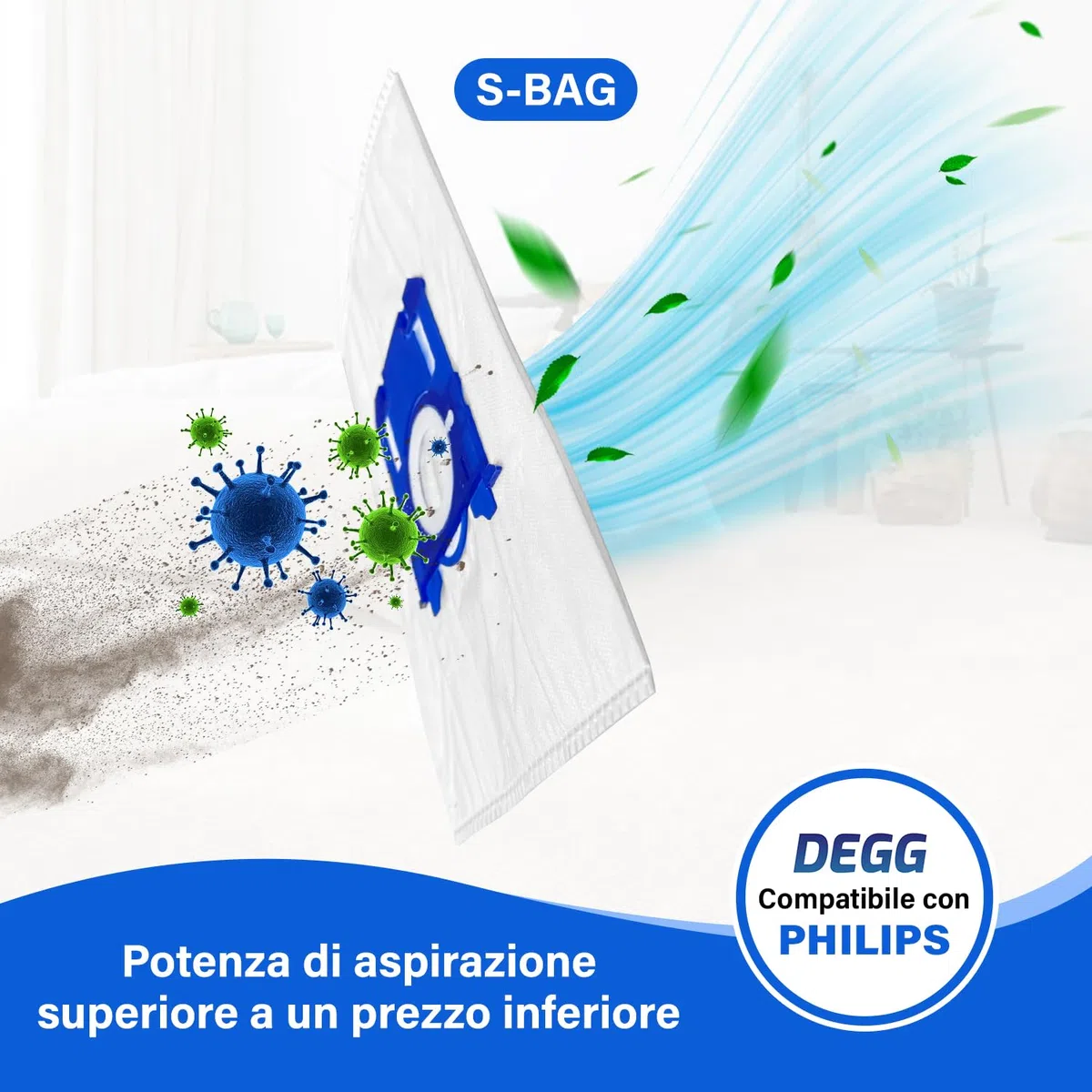 DEGG Sacchetti Aspirapolvere, 20 PEZZI, Compatibile con Philips, AEG ed Electrolux, Sacchetti S-BAG, Ricambio: FC8021, GR201S e E200S, Accessori Aspirapolvere, Qualità Premium