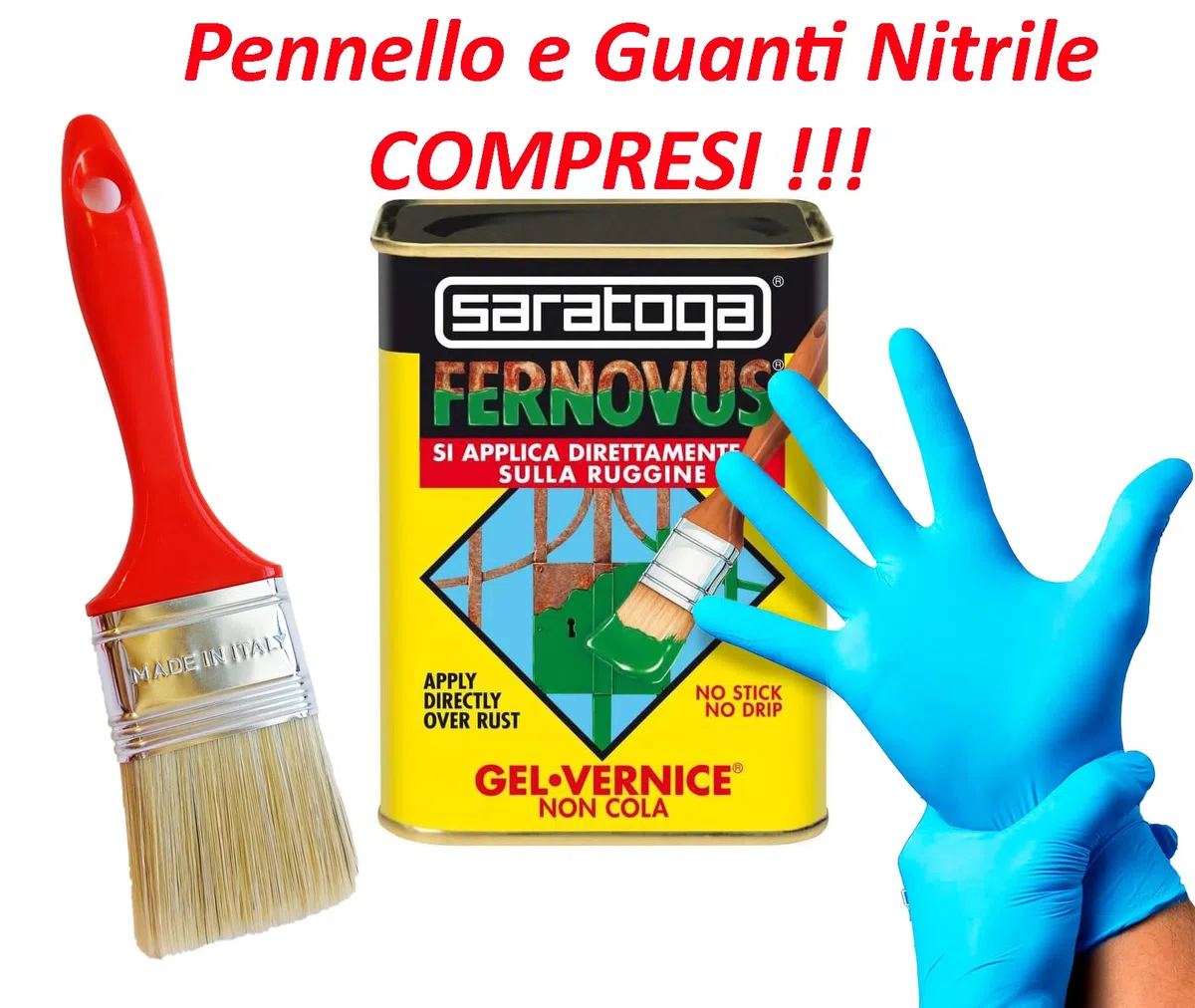 DMS Fernovus Colore Grigio Medievale Metallizzato Gel Vernice Smalto Antiruggine in conf da 750 ml con guanti nitrile e pennello inclusi!!! Bundle