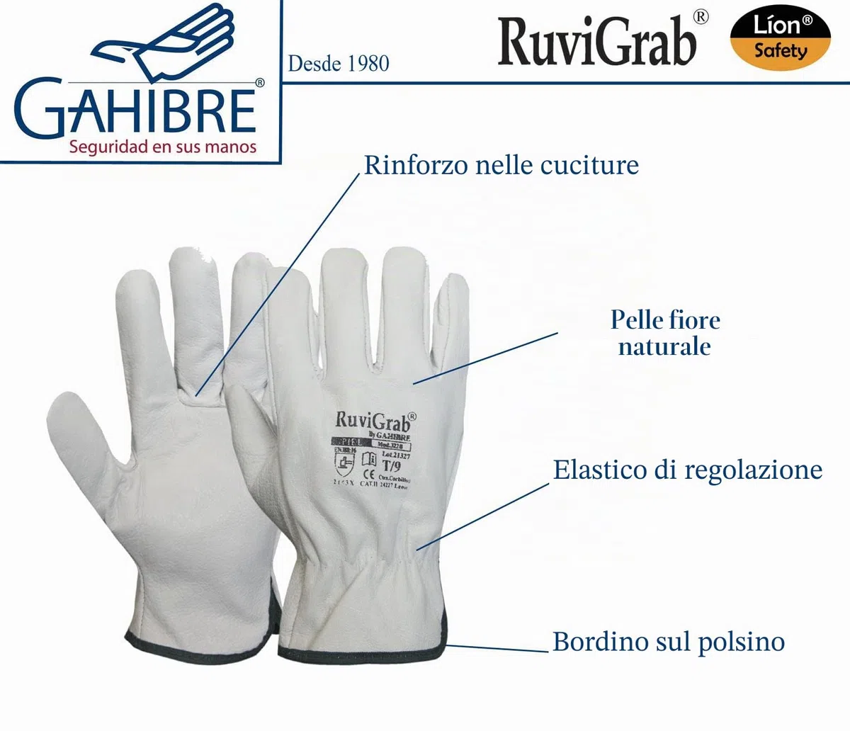 Ruvigrab - Guanto da Lavoro in Pelle di Fiore Naturale - Guanti da Giardinaggio - Pacco da 12