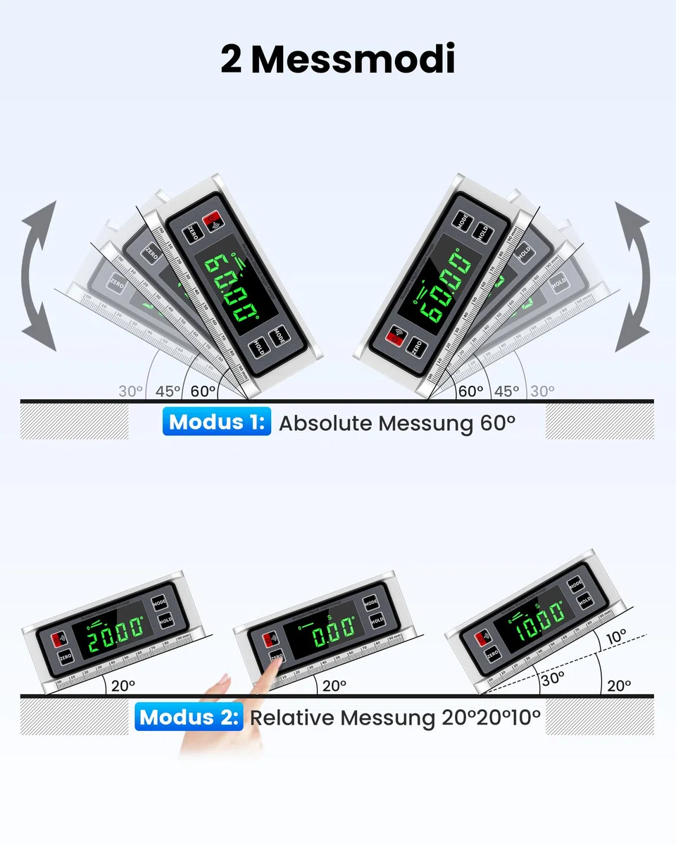 Beaspire Livella Digitale Professionale Magnetica, Inclinometro con Display LED e Base a V, Struttura in Lega di Alluminio, Compatta per Falegname, Auto e Misurazioni Edilizie