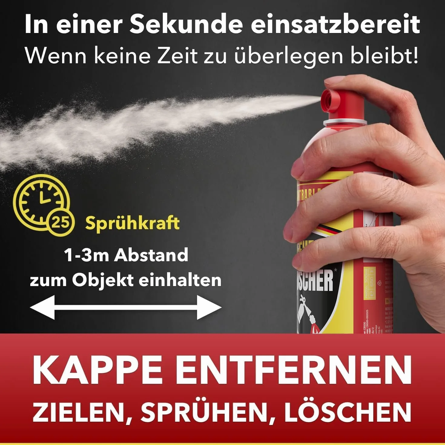 Estintore spray per uso domestico, 500 ml, per una maggiore sicurezza nella vita quotidiana, ideale per casa, cucina e auto, efficacia testata contro incendi a grasso e incendi elettrici fino a 1000 V
