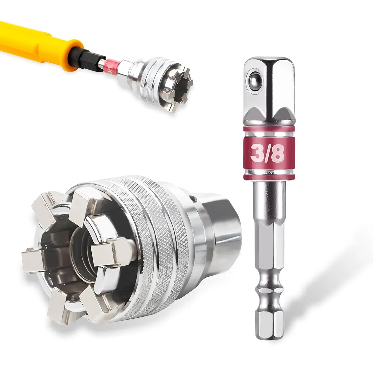 Chiave a bussola universale regolabile, adatta per dadi e bulloni a testa esagonale da 10-19 mm, strumento driver per trapano elettrico da 3/8" e chiavi a cricchetto
