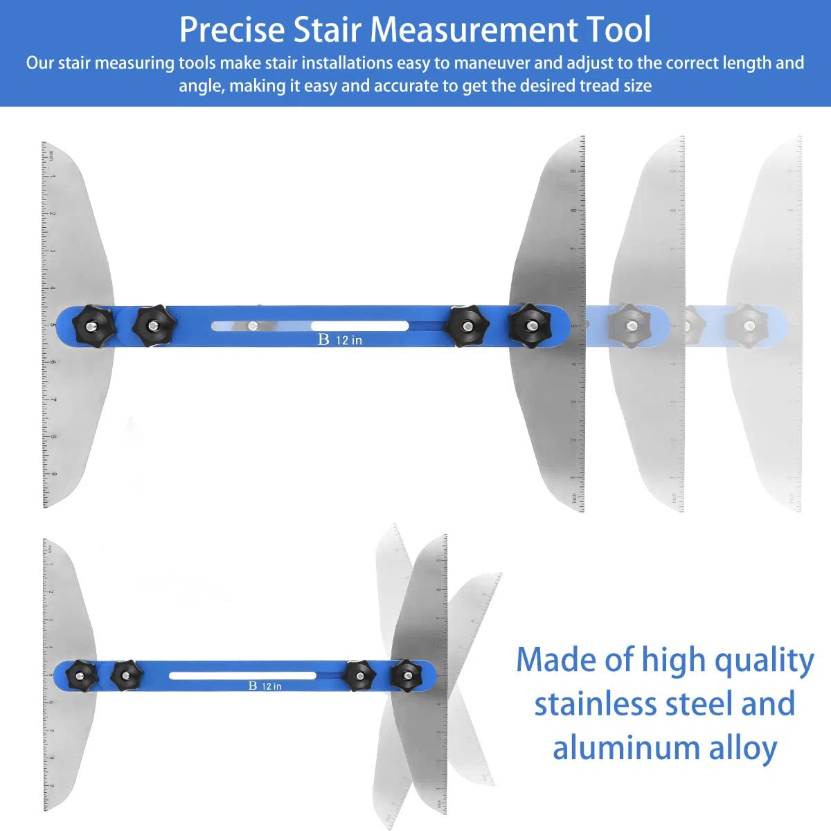 Strumento di misurazione per scale regolabile ad alta precisione per rialzo scale, strumento di misurazione in metallo da 28 a 152,4 cm, strumento di misurazione regolabile ad alta precisione per
