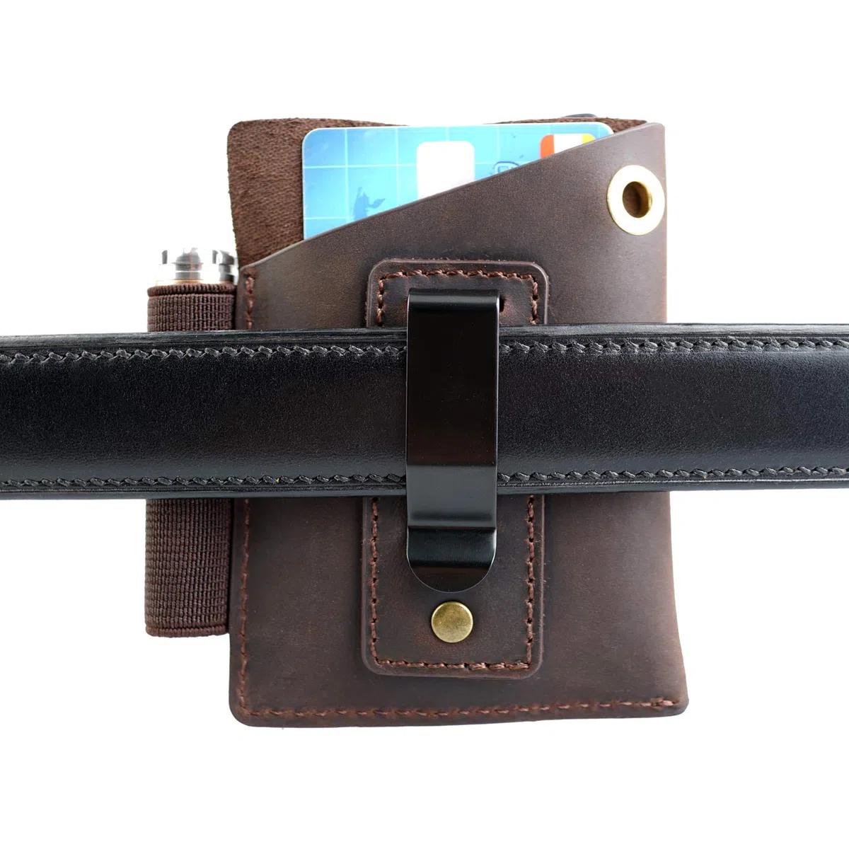 VIPERADE PJ12 EDC Fodero in pelle Guaina multiutensile Fondina per strumenti Fodero per coltello Guaina per torcia elettrica per Leatherman Guaina per coltello multiutensile con 2 tasche (Marrone)