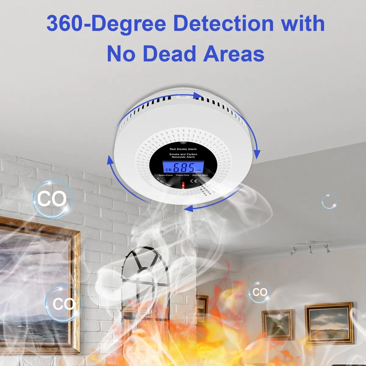 Rilevatori di fumo e monossido di carbonio interconnessi senza fili per la casa, rilevatore di fumo e CO con display LCD, durata di 10 anni, batteria sostituibile, 3 pezzi