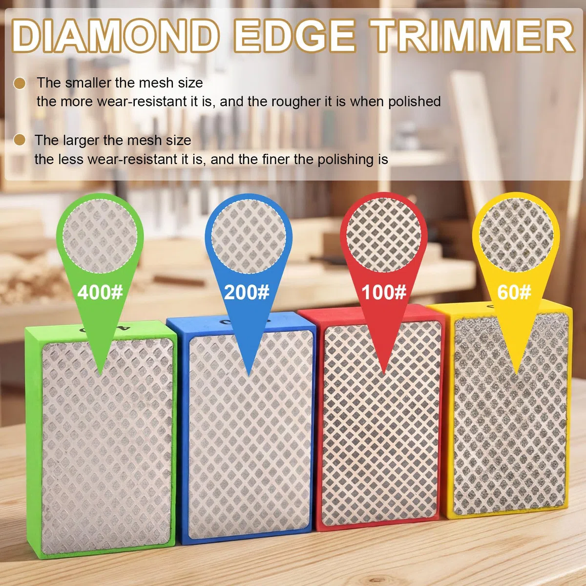 4 Pezzi di Tamponi Abrasivi |Tamponi Diamantati per pietra, marmo, cemento | Levigatura, molatura, lucidatura e sbavatura di bordi taglienti | Grani 60# 100# 200#400#