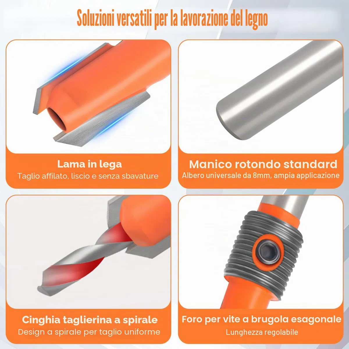 Set di punte per trapano a svasatura per legno, con svasatore e arresto di profondità, preforatura a testa svasata, per legno, plastica