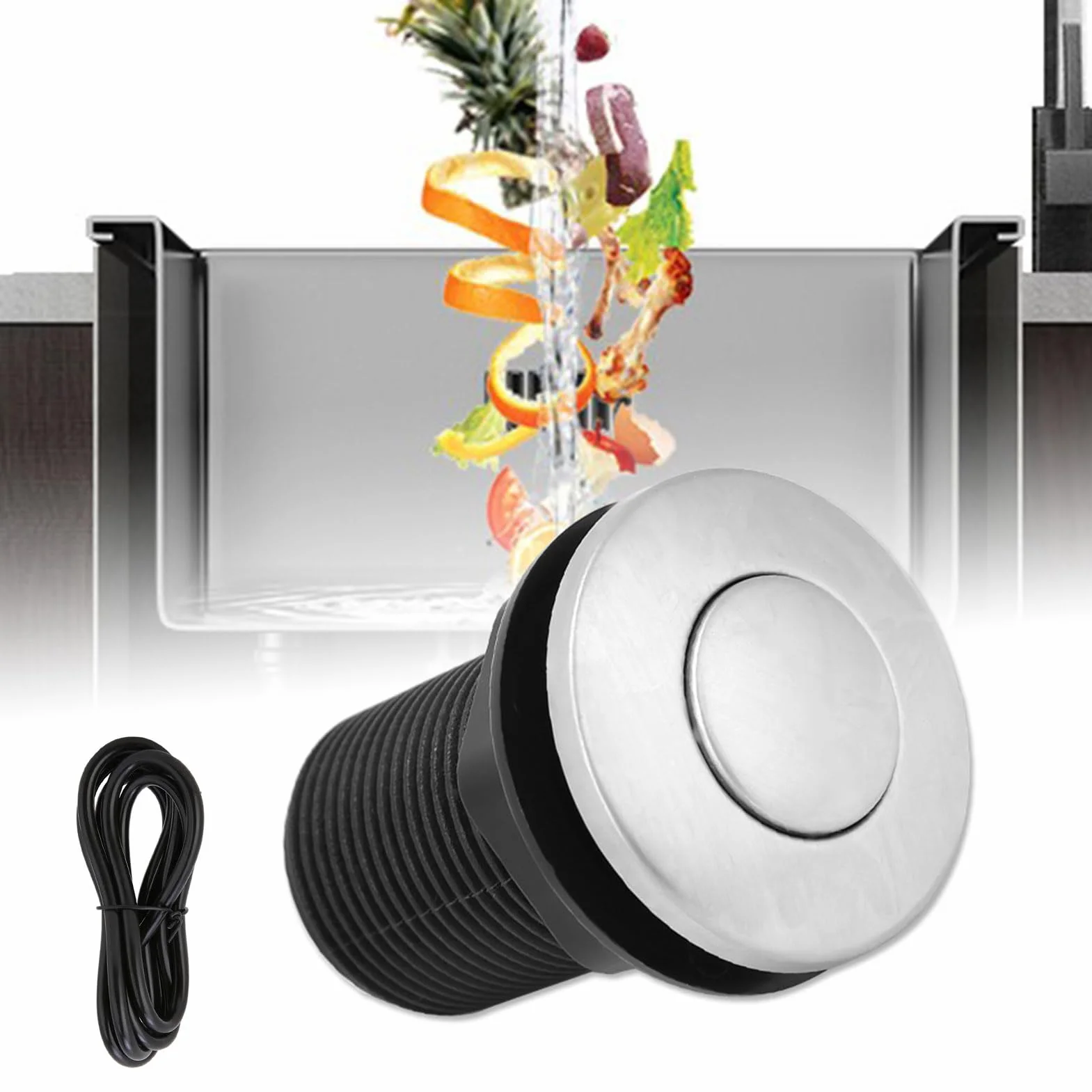 Interruttore dell'aria per lo Smaltimento dei Rifiuti, 32 mm Pulsante in Acciaio Inox, Interruttore dell'aria, Tritarifiuti e Vasca da Bagno