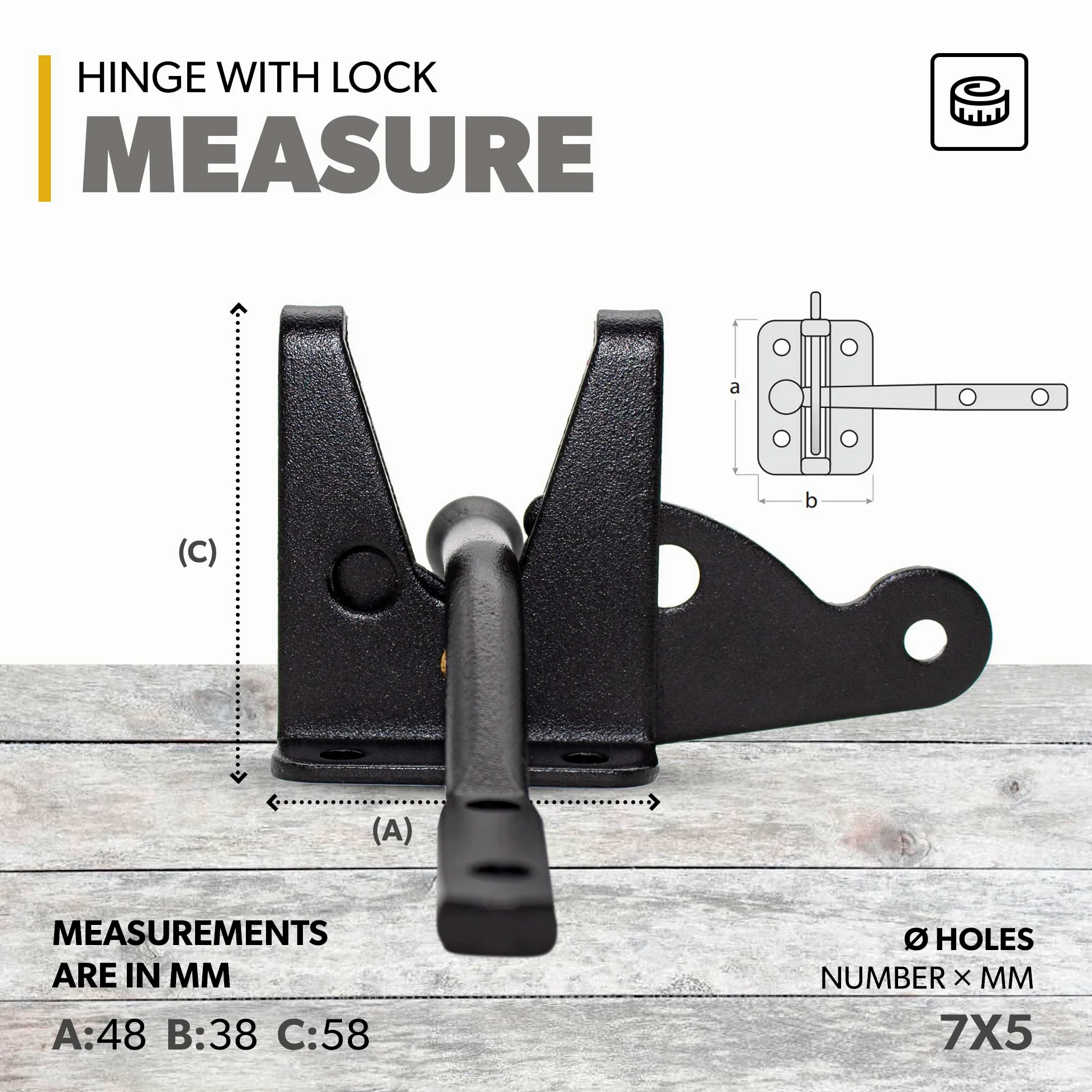 DOJA Barcelona | Set Cerniere Ferro Battuto e Chiusura | Cerniera a T 150x45x185x2,5mm | Serratura 48x38x58mm | Acciaio Zincato Nero | Set Cerniera Ferro Battuto Porte Legno per Interni ed Esterni