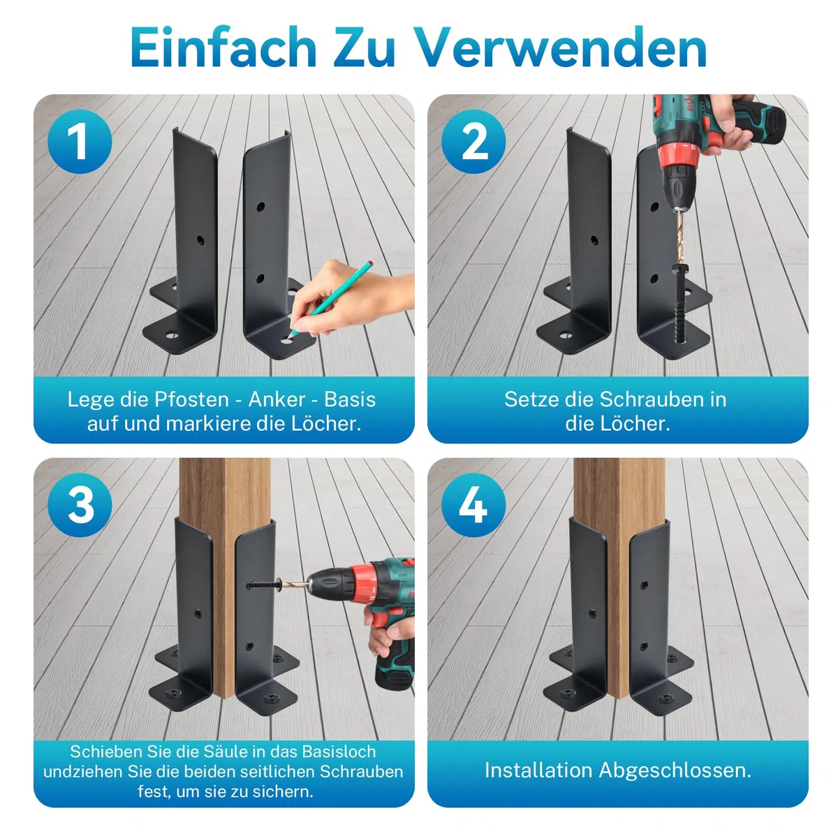 Supporti regolabili su base di ancoraggio, adatti per 1,5 x 1,5, 2 x 2, 2 x 4, 4 x 4, 4 x 4 montanti, per recinzioni in legno e pergolato (8 pezzi)