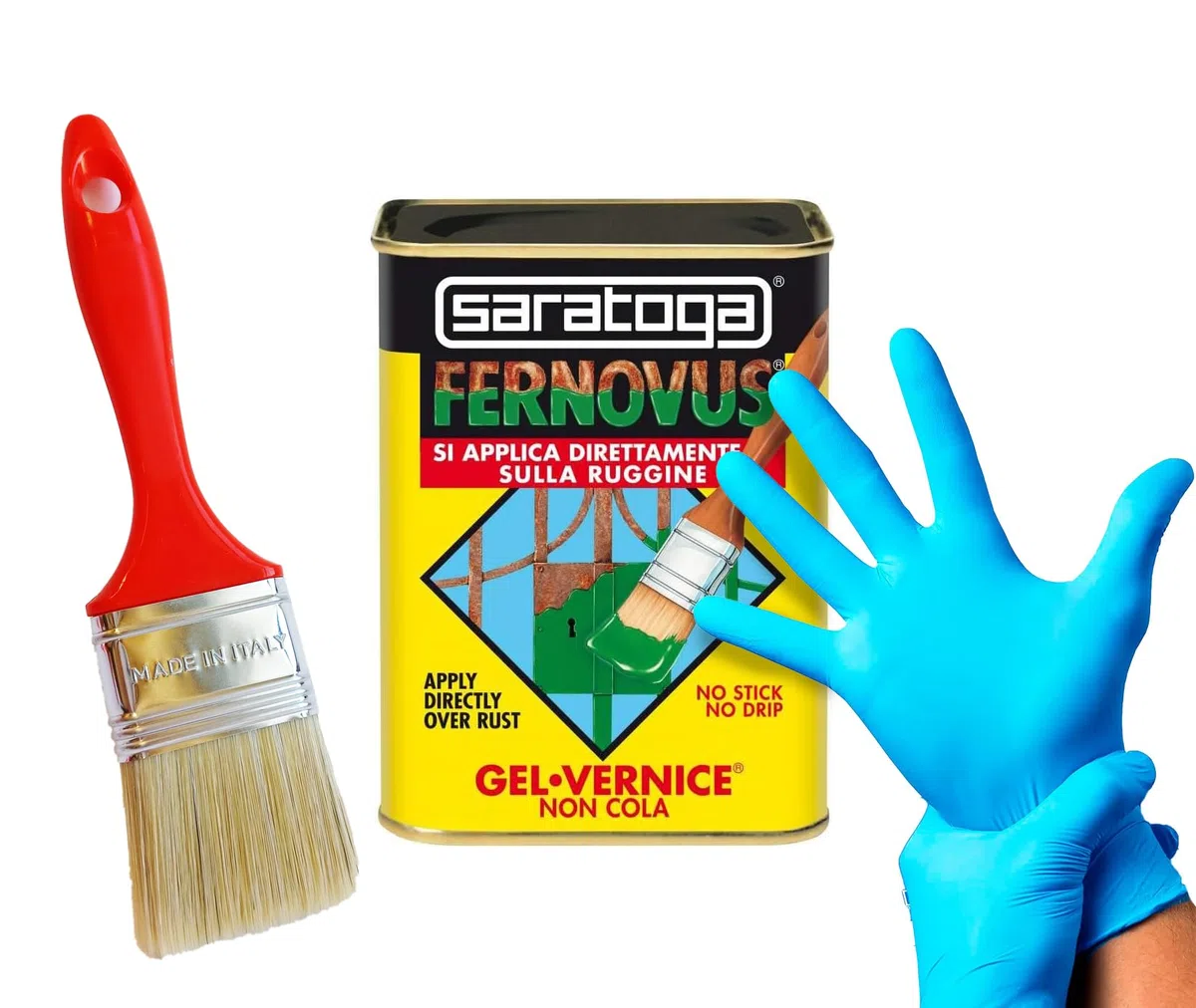 Vernice protettiva antiruggine CASTAGNA SATINATO, in conf da 750 ml con guanti nitrile e pennello inclusi!!! Bundle
