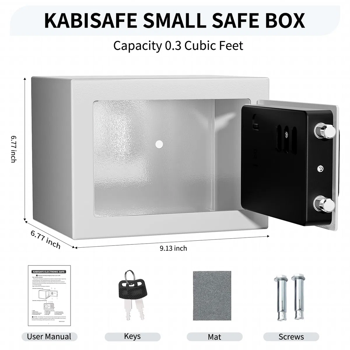 Cassaforte digitale da 6,8 l, piccola cassaforte per casa, cassetta di sicurezza elettronica, cassaforte da parete con 2 chiavi, mini cassaforte 23 x 17 x 17 cm, bianco