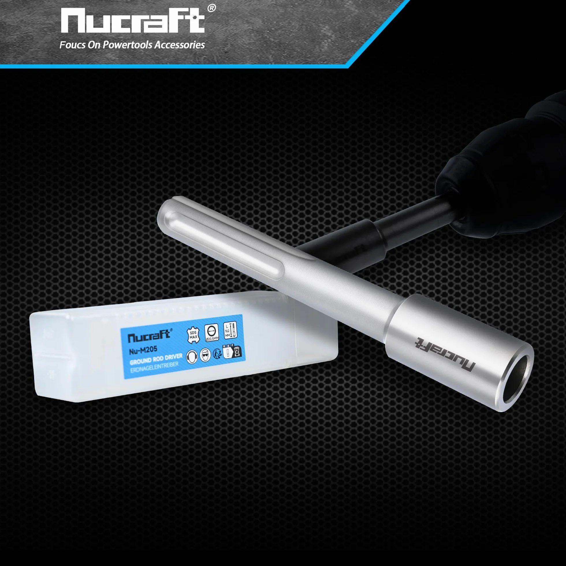 Nucraft Driver per chiodi a terra professionali SDS-MAX Trapano chiodo per inserimento di terriccio di terra 162x 28 mmØ20.5mm