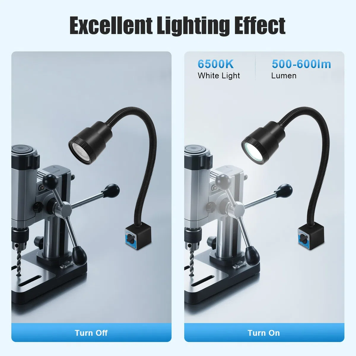 Lampada per tornio, CNC, magnetica, 220 V, lampada da lavoro a LED, base magnetica, impermeabile IP50, braccio flessibile, lampada da macchina, luce a collo di cigno [classe energetica E]