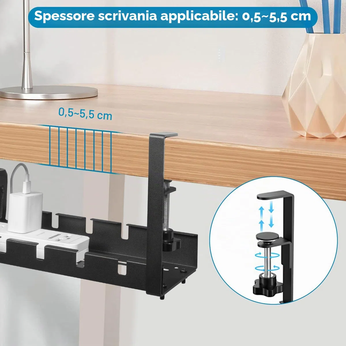 Raccogli Cavi Scrivania, 28,5~55CM Porta Cavi Organizer Retrattile, Vassoio per la Gestione dei Cavi Sotto la Scrivania, Cable Management Portacavi per Casa Ufficio Scrivania