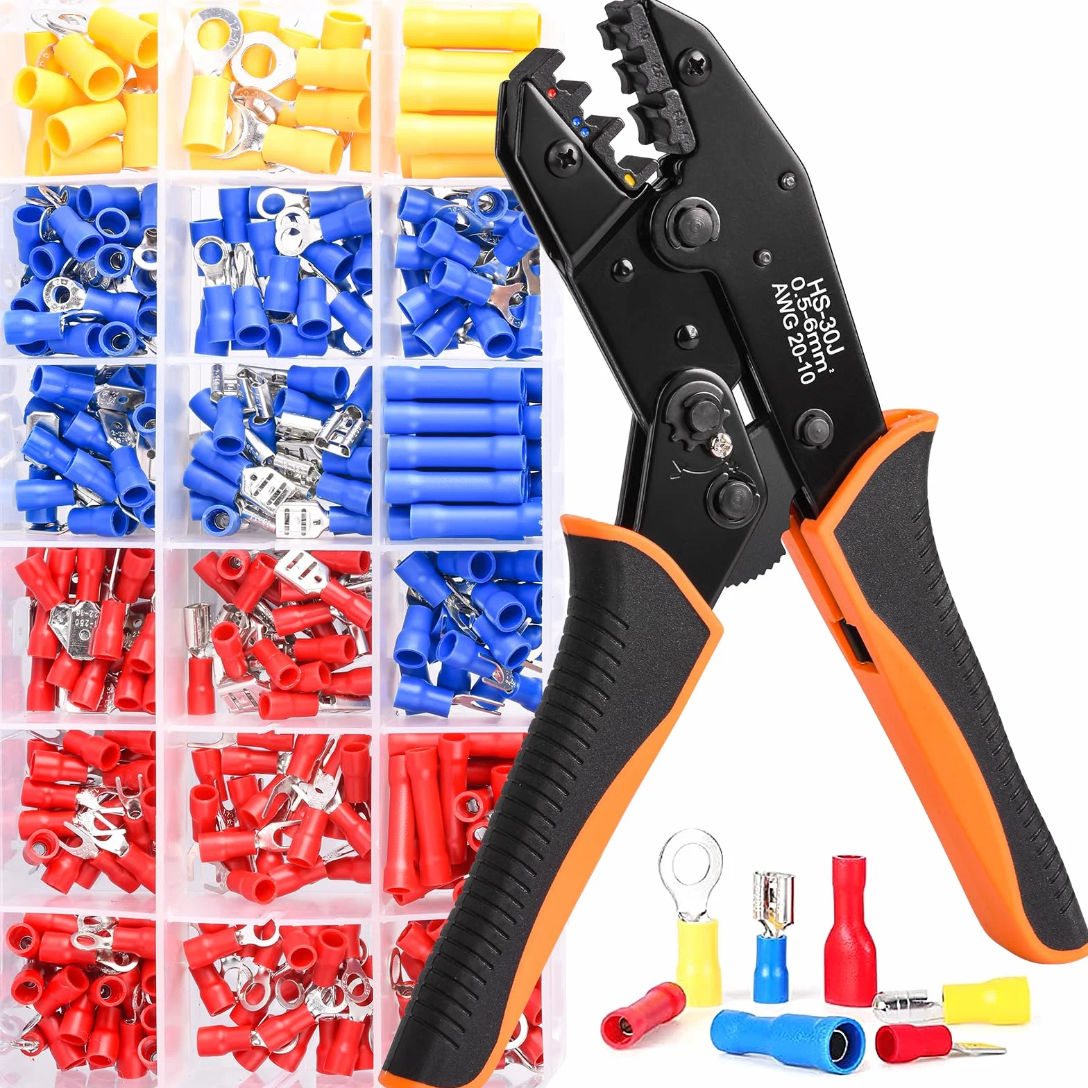 Pinza Crimpatrice,Crimpatrice Capicorda Cricchetto Automatico Autoregolante per 0,50-6mm²,Crimpatrice Capicorda Elettric con 350pz / 18 tipi capicorda