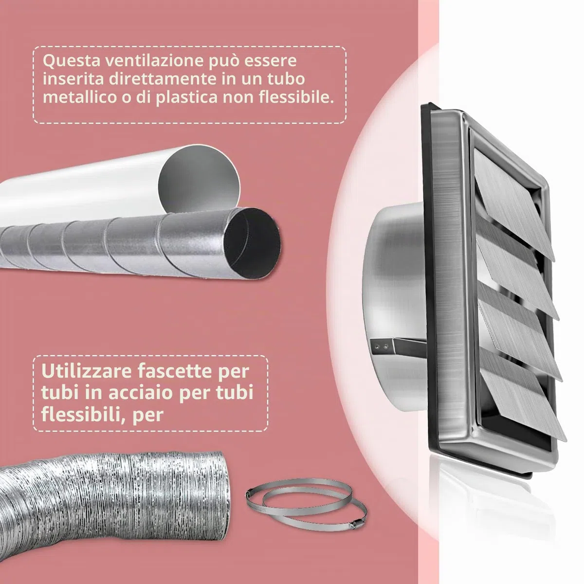 Griglia di ventilazione in acciaio inox con protezione dalle intemperie, griglie di ventilazione 100 mm, 125 mm, 150 mm con lamelle mobili
