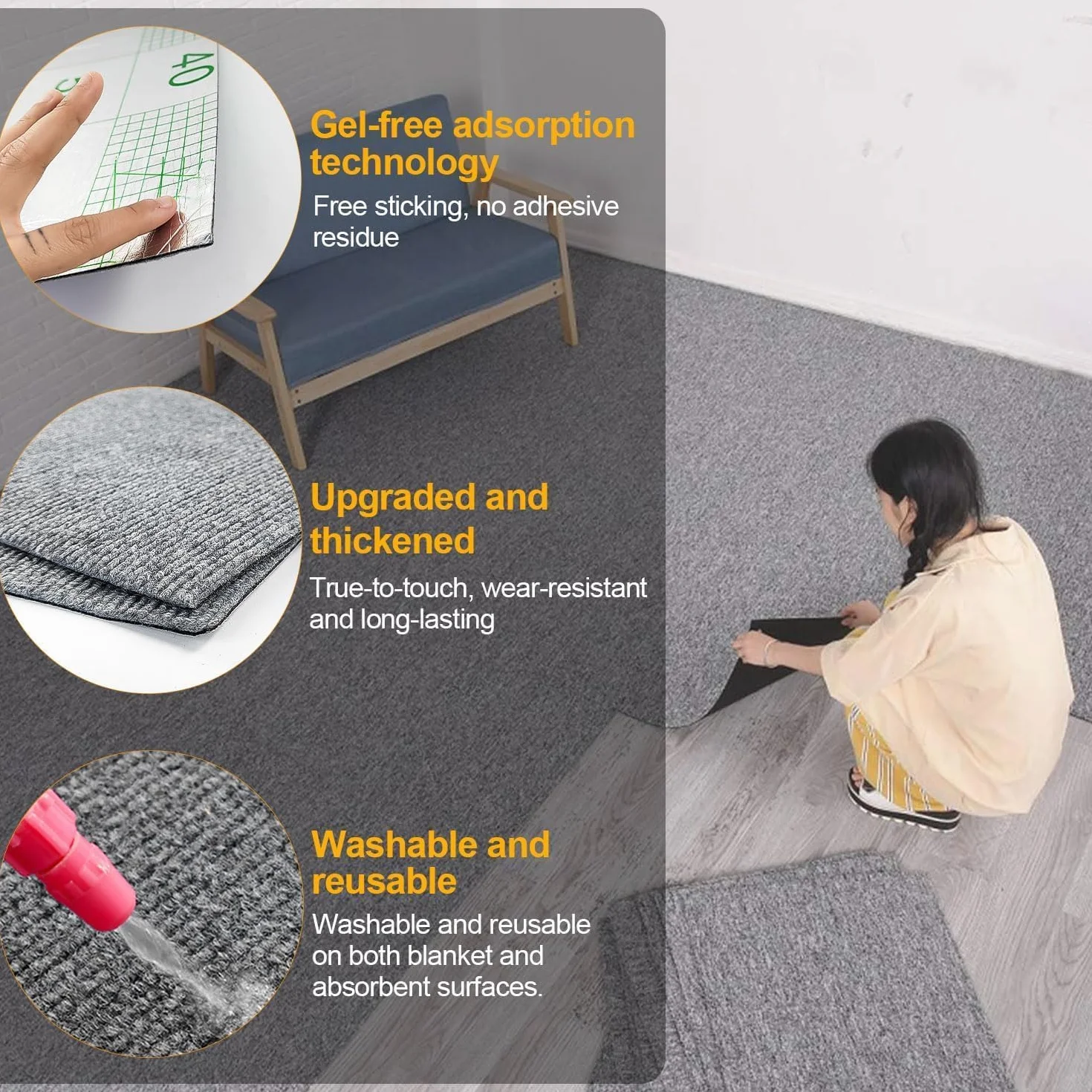 Set da 30 Moquette Pavimento Adesiva, Tappetini Antiscivolo Grigio Scuro 30 x 30 cm, Lavabili e Autoadesivi, Adatti per L'uso Domestico e in Ufficio, Possono Essere Ritagliati su Misura
