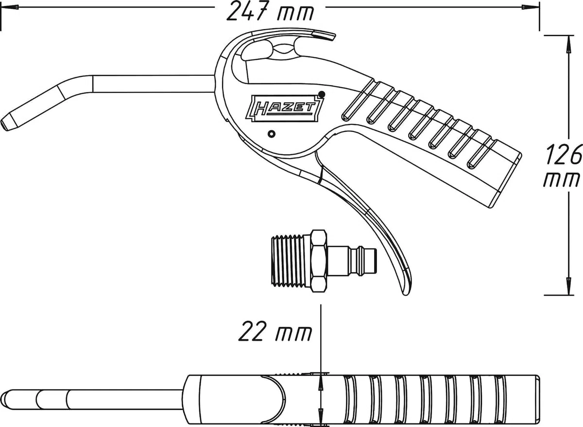 Pistola di soffiaggio HAZET 9040P-1 | ugello curvo lungo 100 mm, pressione di esercizio 6 bar con impugnatura ergonomica | per la rimozione rapida di trucioli o altri corpi estranei'.