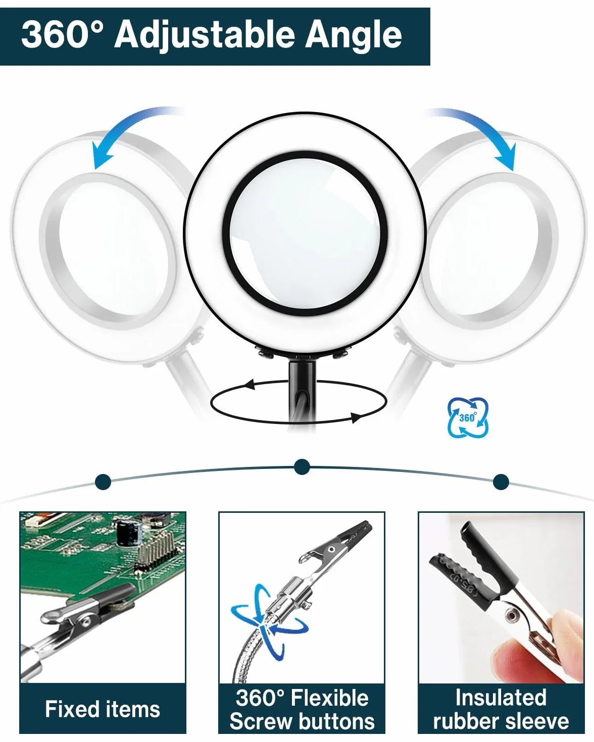 Lytool Terza Mano Saldatura,Stazione Saldatura per Mani d'Aiuto,con Lente d'Ingrandimento 3X LED Dimmerabile,Saldatura Flessibile per Mani d'Aiuto con 4 Bracci di Supporto per Riparazioni di Saldatura