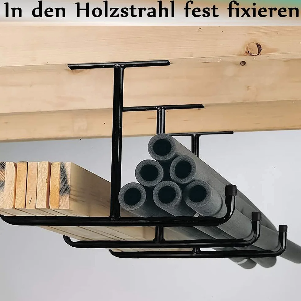 Ganci a soffitto per garage e carichi pesanti in gomma 20 cm, Supporto a soffitto in acciaio a doppia estremità per scala, attrezzi, biciclette, attrezzatura sportiva, Set da 2 pezzi, Nero