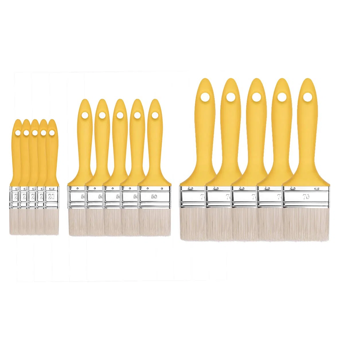 M7 – Set di 15 Pennelli Piatti, Misure: 20, 50, 70 mm, Serie 37 – Setole Sintetiche, Ghiera in Acciaio, Manico in Plastica – 5 Pennelli per Ogni Misura – per Impregnare il Legno e Verniciare