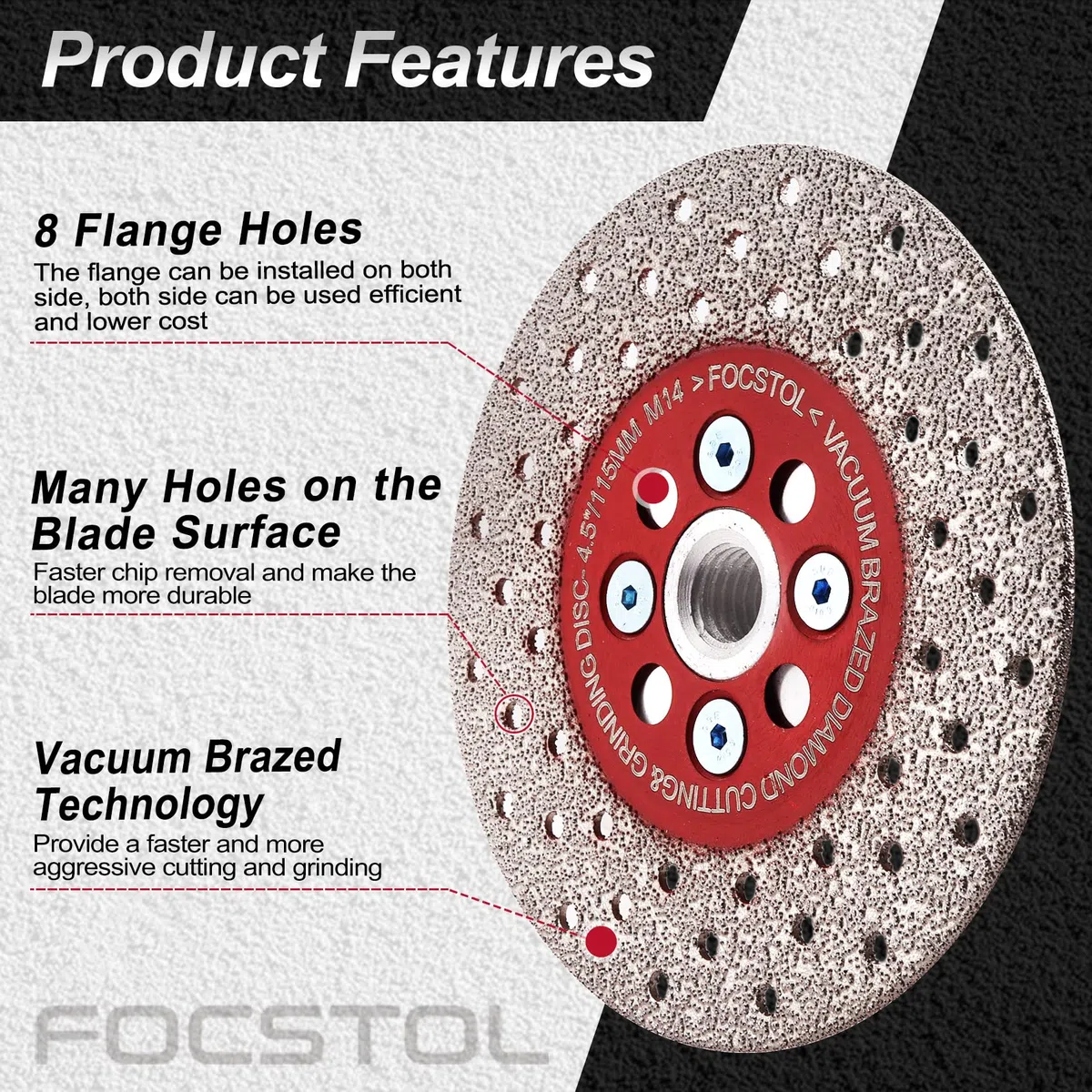 FOCSTOL Disco Diamantato 115mm - Doppio lato Taglio Macinazione Lama Diamantata per Granito Marmo Porcellana Ceramica Piastrella Calcestruzzo con M14 Filettatura