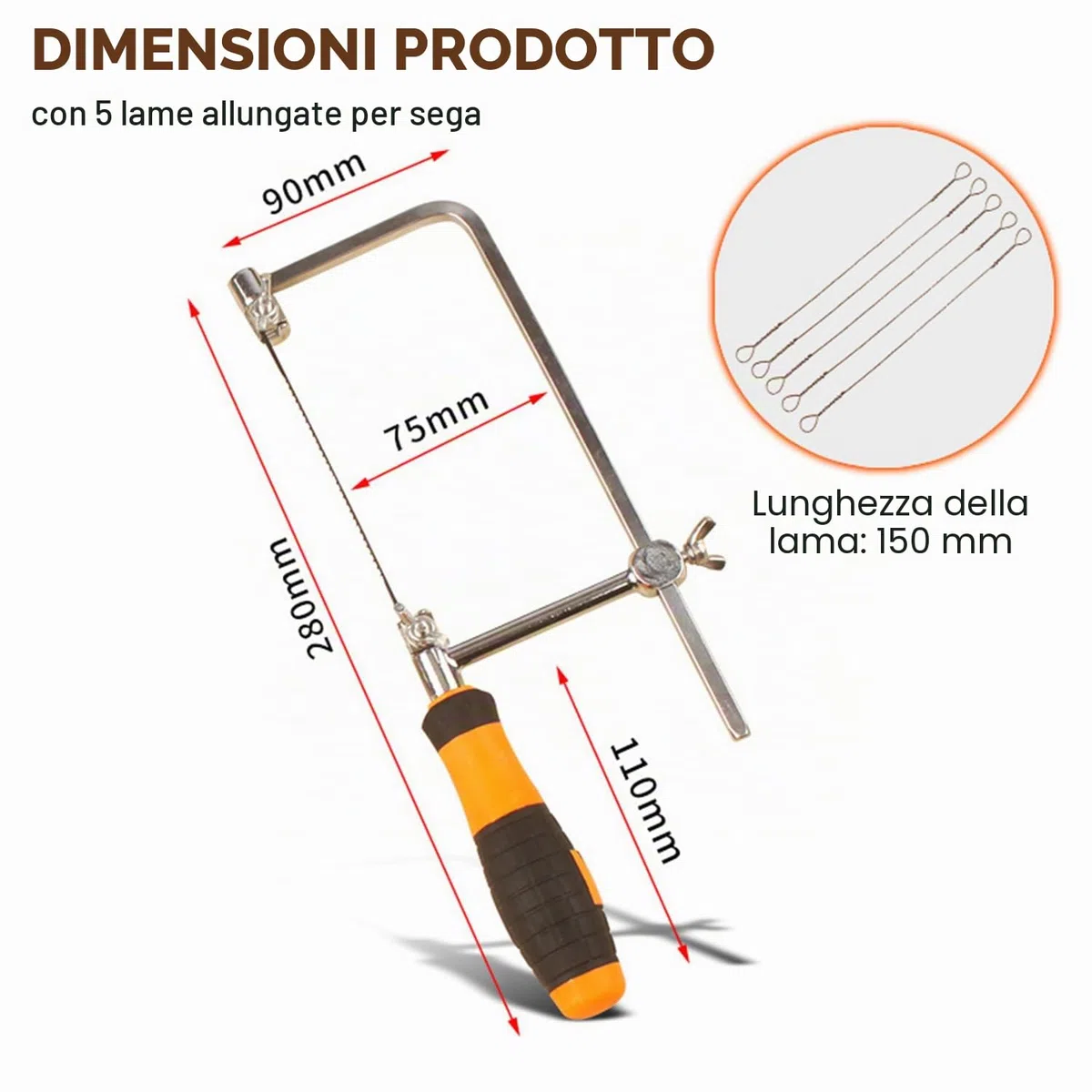 VOBOR Sega da Gioielli, Seghetto da Traforo con Telaio Regolabile e 5 Lame, Strumento di Taglio per Legno, Pietra, Giada, Metallo (S)