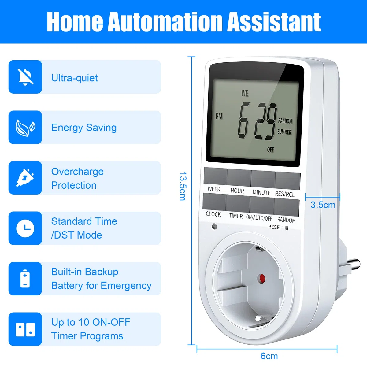Timer presa digitale programmabile, presa programmabile con ampio schermo LCD, 10 programmi giornalieri e modalità casuale per Natale, serra e elettrodomestici, 16 A/3680 W max
