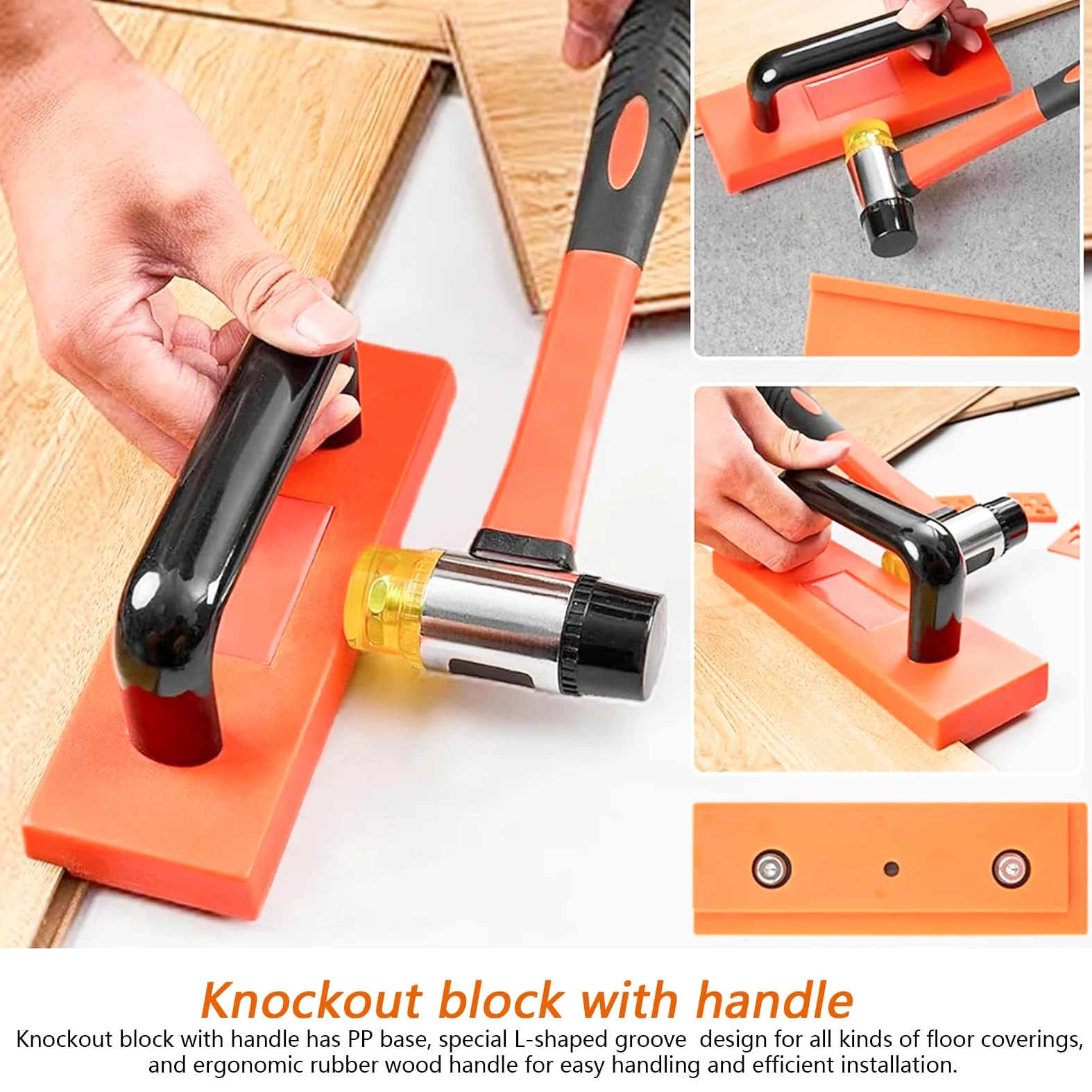 Laminato Pavimento Incastro, 43 Pezzi Kit Montaggio Laminato, 198 mm Accessori per la Posa di Pavimenti, 1 Blocco di Battuta, 1 Barra di Trazione, 40 Distanziatori, 1 Martello a Doppia Testa